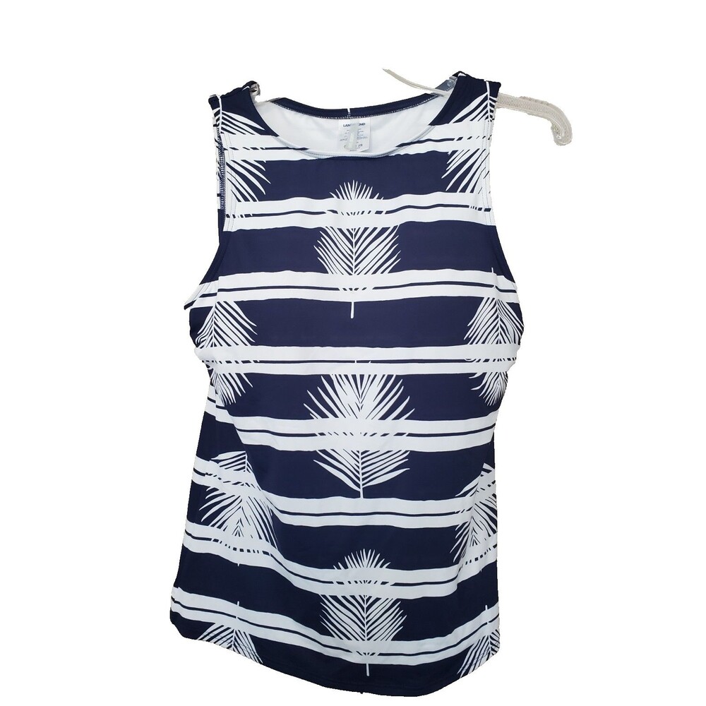 Lands' End Woman's High Neck Chlorine Resistant Striped Tankini Swim Top Sz 8 DD